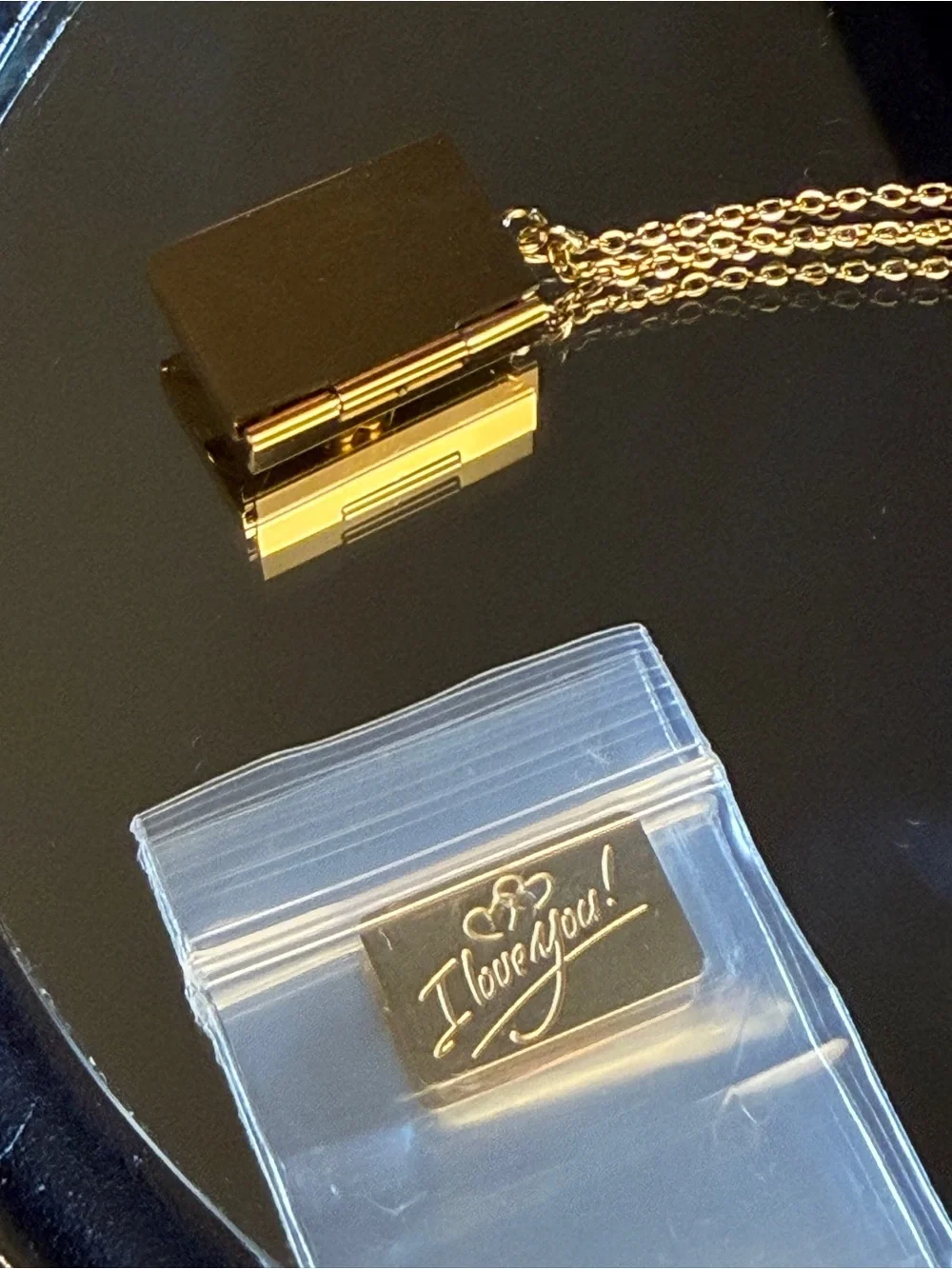 Gold Envelope Locket Necklace with Chain - Picture 5 of 5